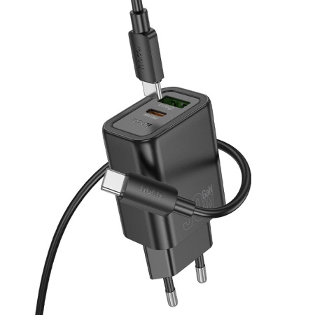 Чёрный Hoco N63 Gentle: другой ракурс и фрагмент кабеля USB-C — USB-C