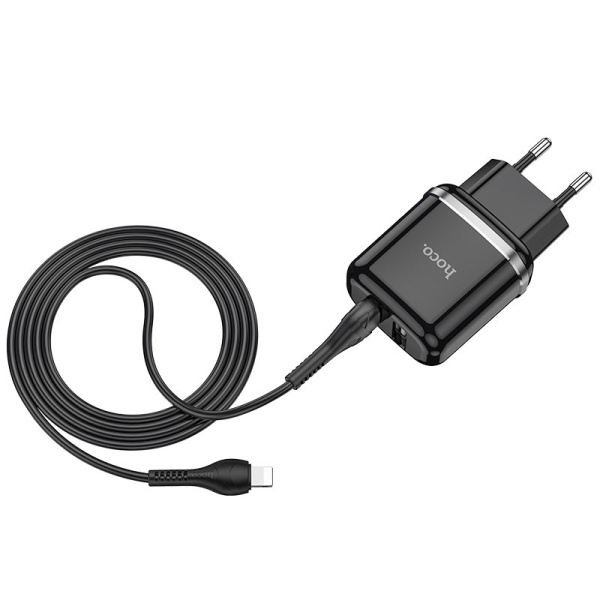 Зарядное устройство HOCO N4 Aspiring 2*USB + Кабель USB-Lightning (Черный)