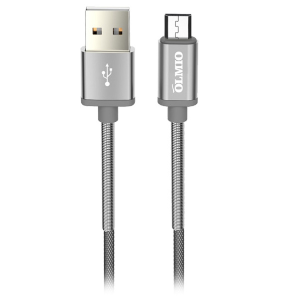 Кабель OLMIO HD, USB 2.0 - microUSB, 1.2м, 2.1A, серый