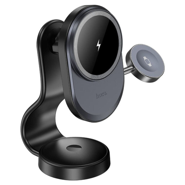 Автомобильный держатель магнитный с беспроводной зарядкой Hoco HW28 15W Черный