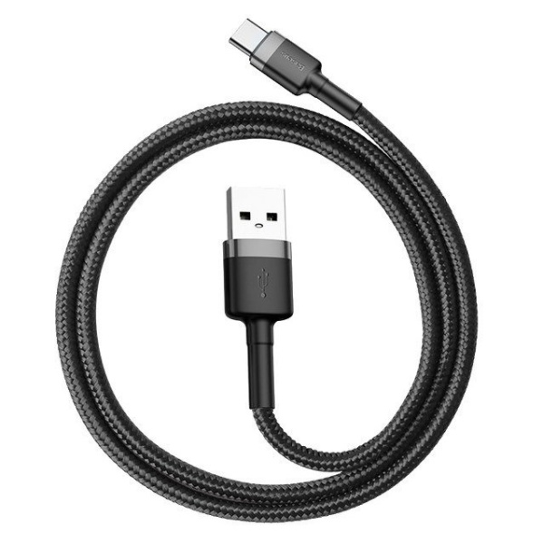 Кабель USB BASEUS Cafule, USB - Type-C, 3A, 1 м, серый+черный (CATKLF-BG1)