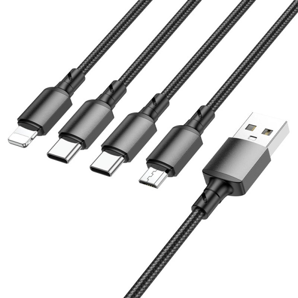 Кабель Borofone 4 in 1 BX72 1m (2x Type-C - Micro-USB - Lightning) (Black)