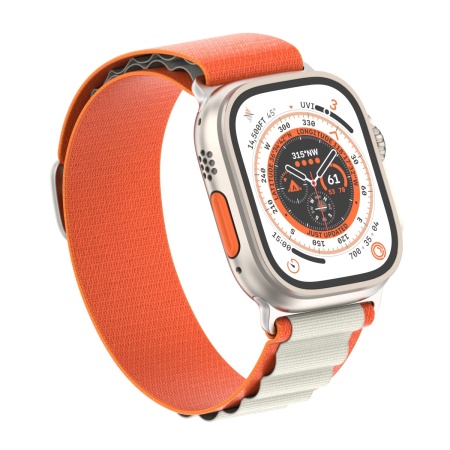 Ремешок нейлоновый Alpine Loop для Apple Watch 42/44/45/49 мм, 235мм, на застежке, оранжевый+белый