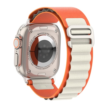 Ремешок нейлоновый Alpine Loop для Apple Watch 42/44/45/49 мм, 235мм, на застежке, оранжевый+белый