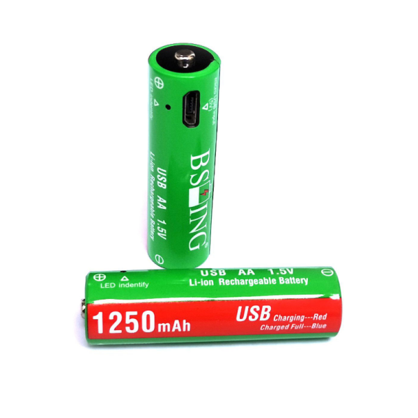 Аккумуляторные батарейки AA, micro USB, 1250 mAh, 1.5V, Li-ion (2 шт.)