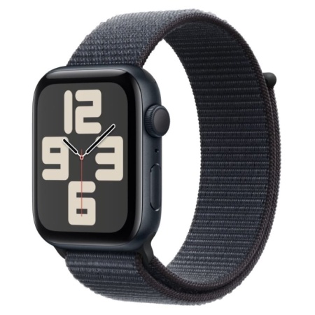Apple Watch SE 2024, 44 мм, корпус из алюминия цвета «тёмная ночь», ремешок Sport Loop чернильного цвета M/L (MXEP3)