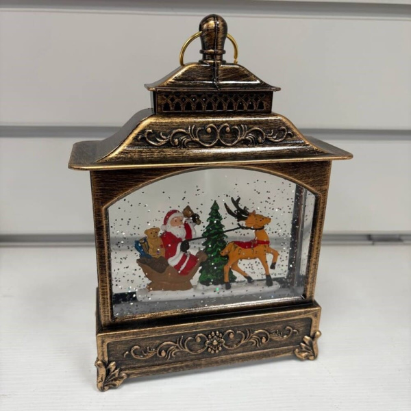 Фонарь новогодний Дед мороз на санях, елка