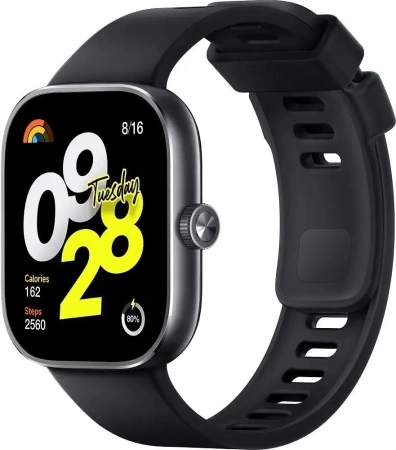 Xiaomi Redmi Watch 4 Obsidian Black, вид спереди под углом