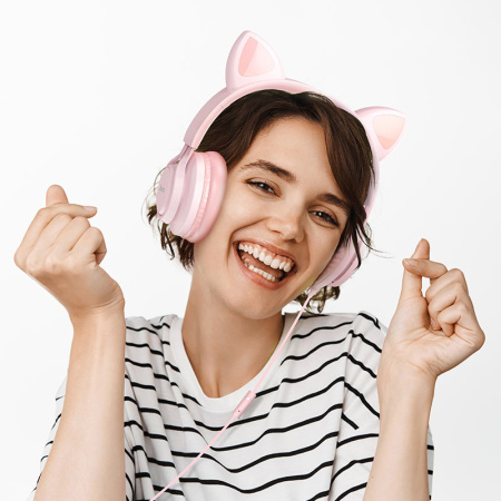 Проводные наушники Hoco W36, Cat ear (розовые)