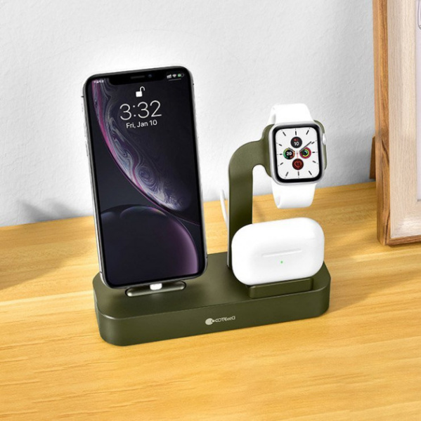 Док-станция COTEetCI 3-in-1 Multifunction Charging Stand Base29 для iPhone/Apple Watch/AirPods Pro Зелёная (CS7211-GR)