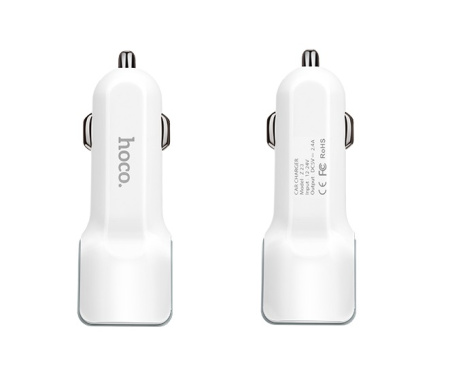 Автомобильное зарядное устройство HOCO Z23 grand style 2*USB + Кабель USB-Lightning 2.4A 12 Вт (Белый)