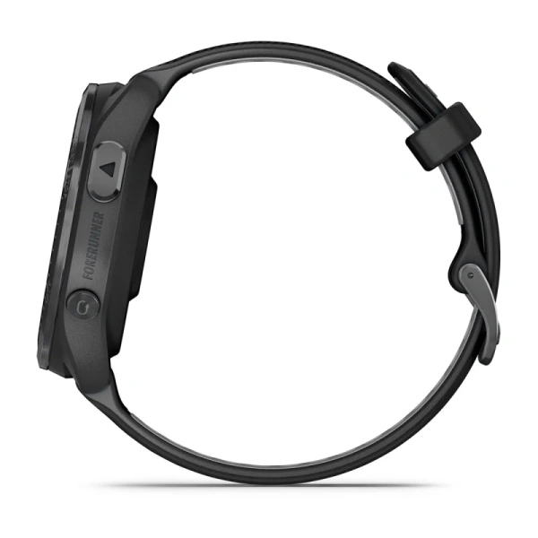 Спортивные часы Garmin Forerunner 965 47,1 мм, чёрный корпус, титановый безель Carbon Grey DLC, ремешок чёрный / светло-серый Powder Grey (010-02809-10)
