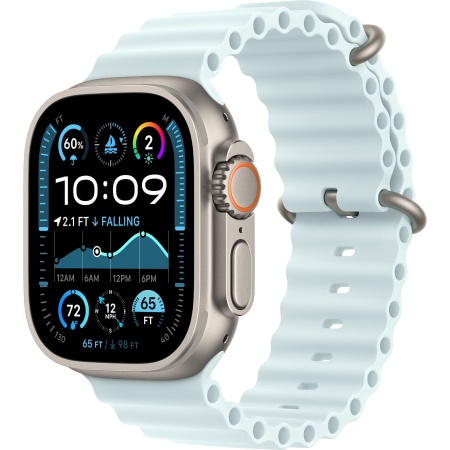 Apple Watch Ultra 2 (2024) 49mm Natural Titanium Case with Ice Blue Ocean Band (MYT03+MXTF3)