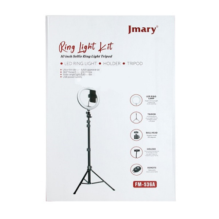 Кольцо-лампа для селфи Jmary FM-536A, с гибким кранштейном+подставка, USB, черный, зажим, пульт
