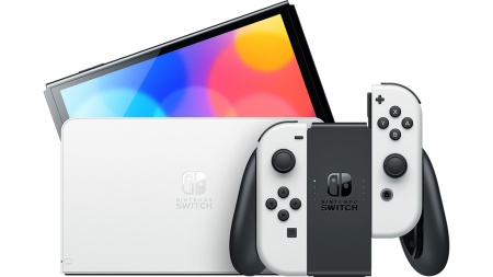 Белая Nintendo Switch OLED с доком и держателем Joy-Con