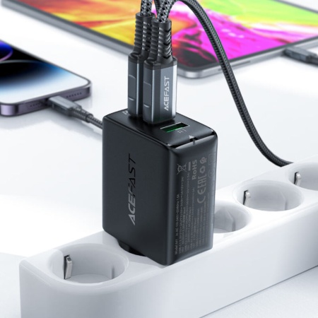 Сетевое зарядное устройство AceFast Charge A41 65W GaN (2 USB-C 1 USB-A) Black