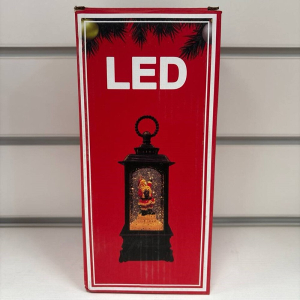 Фонарь новогодний 20см Коричневый корпус/Дед Мороз
