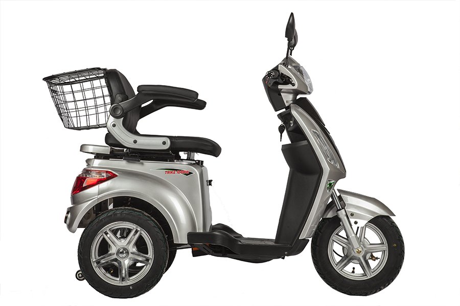 Volteco TRIKE NEW — расположение сиденья, площадки и задней корзины на серебристой версии